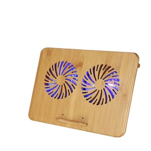 Soporte de bambú para computadora portátil con escritorio para computadora portátil ajustable, Equipado con 2 ventiladores de enfriamiento silenciosos y computadora de escritorio portátil con luz azul - Product Image 2