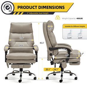 Silla de oficina ergonómica con respaldo alto, cómoda, giratoria, de cuero Boss, reclinable, nueva silla ejecutiva de cuero con reposapiés - Product Image 2