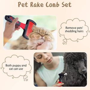 Set di 4 pezzi pettine in acciaio <span class=keywords><strong>per</strong></span> animali domestici <span class=keywords><strong>per</strong></span> la toelettatura di cani e gatti <span class=keywords><strong>spazzola</strong></span> <span class=keywords><strong>per</strong></span> barboncini e rastrello <span class=keywords><strong>per</strong></span> la pulizia - Product Image 3