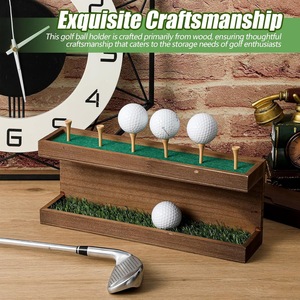 Support de rangement double couche en bois pour balles de golf, pour usage intérieur avec tapis vert et emplacements pour tees - Product Image 5