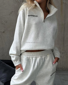 Logo kustom kualitas tinggi lembut olahraga setengah ritsleting Sweatshirt cocok 2 buah set kasual klasik olahraga Sweatsuit untuk wanita - Product Image 2