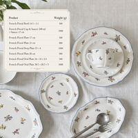 Service de vaisselle en porcelaine style campagne française, motif bleu et blanc en relief, assiettes et bols festonnés, compatible micro-ondes, pour mariage, hôtel, restaurant