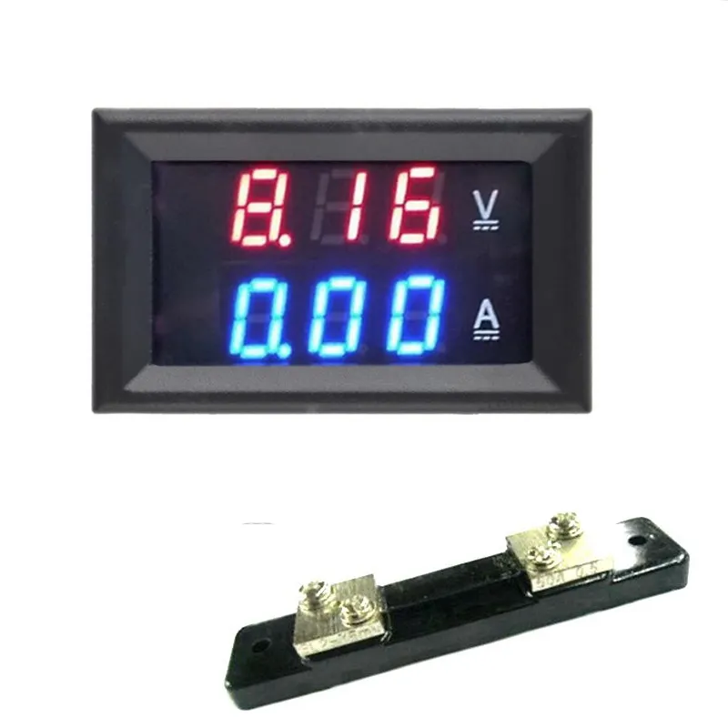 ISMART DC0-100V 50A Mini 0.28 inç dijital voltmetre ampermetre kırmızı mavi LED çift ekran 4 Bit 5 teller gerilim akım metre