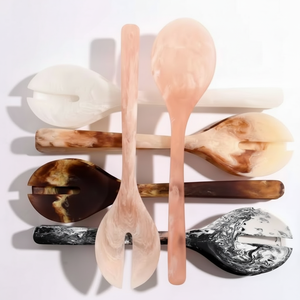 GEOMETRIC HANDMADE 100% Serveurs à salade en résine pour la maison et l'hôtel Comprend une cuillère à crème glacée Service à salade léger - Product Image 1