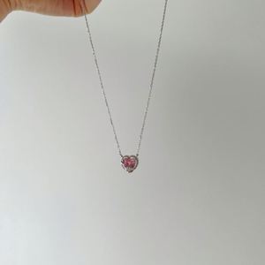 Collares Dylam Delicate para Mujer, Plata de Ley 925, Hipoalergénicos, Sin Níquel, Cadena de Eslabones, Colgante de Corazón Rosa con Circonita Cúbica 5A - Product Image 5