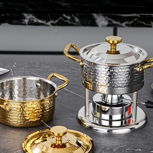 Precio de fábrica Bajo MOQ Stock Cazuela Plato Tres capas Sopa de acero inoxidable Stock Olla Martillo Patrón Utensilios de cocina - Product Image 2