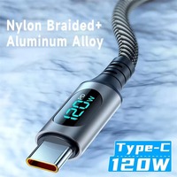 Cable DE DATOS USB C dual 120W 6A carga rápida 5Gbps Cable de nailon de sincronización con medidor de potencia Digital para accesorios de teléfono tableta PC
