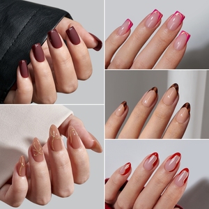 BTArtbox personnalisé feuille d'or conception de luxe faux faux ongles en gros Gel doux vacances rouge français conseils court amande presse sur les ongles - Product Image 4