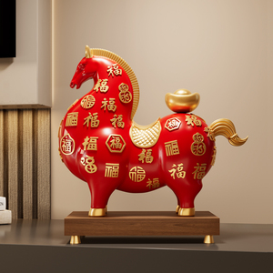 Sculpture de cheval porte-bonheur chinois, or rouge, ornement Fu, nouveau style 2026, décoration de salon, cadeau de pendaison de crémaillère - Product Image 1