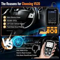 Escáner OBD2 V520, Lector de Códigos, Comprobación de Luz de Advertencia del Motor, Sensor O2, Prueba EVAP, Monitor de Abordaje, Comprobación de Emisiones, Herramienta de Diagnóstico con Cable, 1 Año de Garantía
