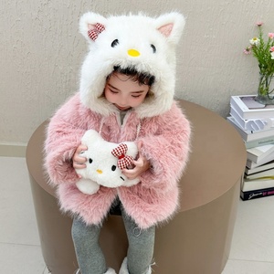 Adorabile Cappotto in <span class=keywords><strong>Pelliccia</strong></span> a Forma di Anatra per Bambine, Nuovo Modello Invernale con Cappuccio e Imbottitura Spessa, Simile alla Vera <span class=keywords><strong>Pelliccia</strong></span> di Visone, Caldo. - Product Image 3