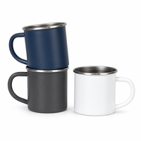 Tasse à café en métal 300 ml pour le camping, bord roulé, logo Pantone personnalisé, vente en gros par le fabricant