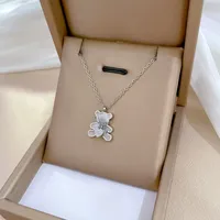Haute qualité en acier inoxydable Anti ternissement dessin animé ours pendentif collier étanche 18k or ours coeur à la mode bijoux cadeau