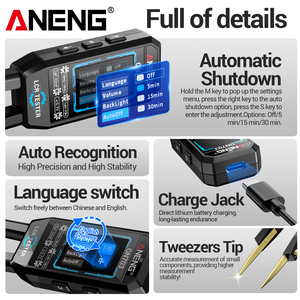 Pinza Medidora Digital Inteligente ANENG GN703, Probador LCR con Precisión Estándar de 0.3V/0.6V para Resistencia, Capacitancia, Inductancia y Diodos - Product Image 3