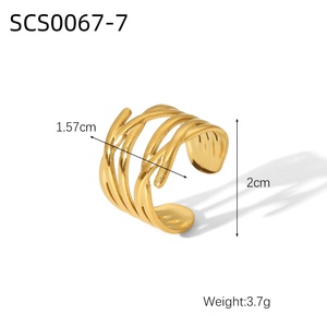 Anelli Aperti da <span class=keywords><strong>Donna</strong></span> in Acciaio Inossidabile Placcati Oro 18K All'Ingrosso con Design a Cuore, Stella, Foglia, <span class=keywords><strong>Serpente</strong></span> e Cavo - Product Image 6