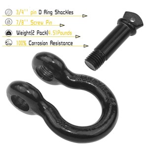 Manilles à anneau en D de 3/4 pouces, capacité de 57000 lb, avec goupille à vis à tête carrée pour ATV, SUV, camion, UTV - Product Image 2