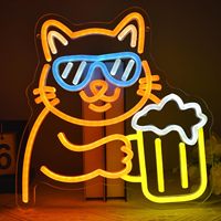 Enseigne néon LED Cool Beer Cat avec lunettes de soleil - Décoration murale amusante pour pub, bar, cave à homme et club-house