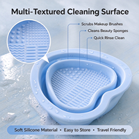 Bol de nettoyage pliable en silicone en forme de cœur pour pinceaux de maquillage, outil de lavage de beauté portable pour voyage, vente en gros d'usine