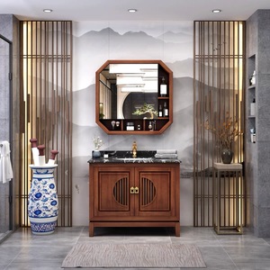 Lavabo de diseño <span class=keywords><strong>retro</strong></span> chino, cabezal de ducha de madera maciza y gabinete de almacenamiento para baño - Product Image 5