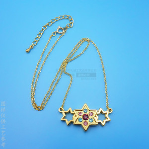 Gold <b>Star</b> Pendant Necklace With Colorful Rhinestones Hollow <b>Design</b> For Gift - Product Image 1