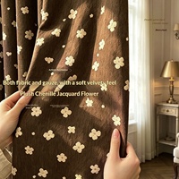Rideau semi-occultant en chenille style pastoral vintage français, imprimé petites fleurs, pour salon et chambre, couleur caramel