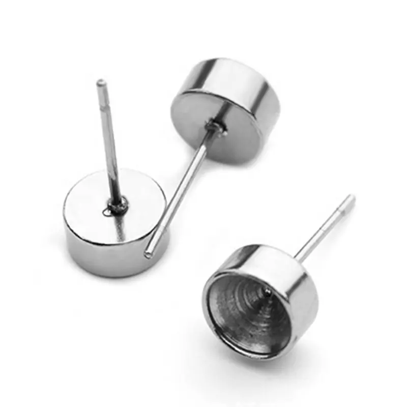 Stainless Steel Ear Post Blank Earrings Base Fit 6 mm Cabochon Settings Connector Accessories For DIY Jewelry Making