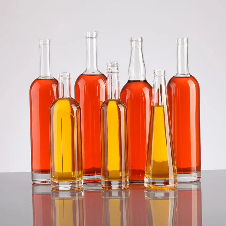 Özel cam likör şişeleri viski tekila cin brendi cam şişe Logo baskı ile