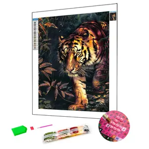 Pemasok lukisan Berlian Seri hewan gambar hewan harimau Garang lukisan berlian kustom untuk dewasa 5D DIY seni berlian