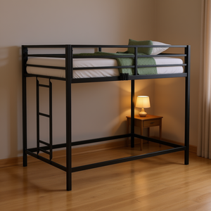 Lit superposé double Db Junior, structure métallique, extensible et réglable, design industriel, noir, mobilier de chambre pour appartement - Product Image 2