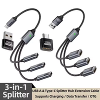Kabel Splitter USB Type-C 3 in 1 dengan Jaket Nilon, Hub USB 2.0, Konverter OTG, Pengisian Cepat 3A, Transfer Data untuk Smartphone, Laptop, Tablet