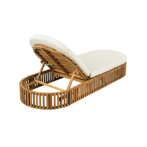 Chaise longue moderne en teck pour extérieur avec dossier réglable et coussin, idéale pour le bord de la piscine, la terrasse, le jardin ou la station balnéaire - Product Image 2