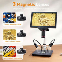 Mikroskop Digital Elektronik RaySmart 3K 3-Lensa Mikroskop Koin Magnetik Layar 7-inci Zoom 1X-1200X Tampilan Koin Penuh untuk Penyolderan