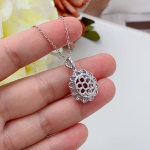 FYXL1152 Pendentif de luxe rétro tendance plaqué or avec chaîne à maillons et zircon, forme œuf, rouge sang de pigeon, pour mariage - Product Image 3