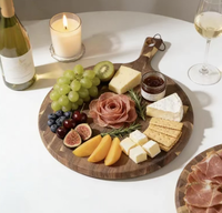 Tabla de servir redonda de madera de acacia con mosaico, bandeja de doble cara con orificio para colgar, para desayuno, pizza, pan, cocina