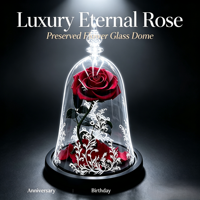 La Belle et la Bête - Fleur éternelle sous cloche en verre - Cadeau pour femme, petite amie - Décoration pour Thanksgiving, Noël et événements spéciaux