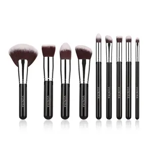 Vonira Beauty 9 Piece Professional Taklon Synthetic Makeup Brushes Set With Powder Fan Flat Kabuki Contour Concealer Brushes OEM