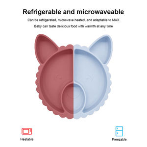 Assiette à dîner et bol d'alimentation pour bébé et enfant en silicone écologique, design animal de dessin animé, avec compartiments, sans BPA, antidérapant, facile à nettoyer - Product Image 3