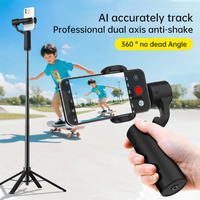 Perche à selfie télescopique professionnelle pliable à 2 axes stabilisée avec suivi du visage IA, lumière LED et télécommande détachable rotative à 360° pour Android