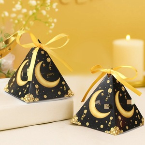 DAMAI Ramadan Mubarak <b>Gift</b> Box Black Gold and White Gloden Moon Triangle Paper Candy Box for <b>Eid</b> Festival Decorations - Product Image 3