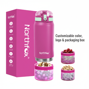 Botellas de Agua Personalizadas de Acero Inoxidable de 500 ml, Aisladas al Vacío, a Prueba de Fugas, para Niños, con Contenedores Inferiores para Snacks - Product Image 1