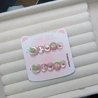 Faux ongles pour enfants faits à la main, motif fraise 3D, sucette mignonne, amovibles, à presser sur les doigts