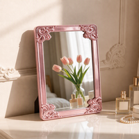 Miroir de courtoisie rectangulaire vintage baroque pliable, doré électrolytique, pour table ou bureau