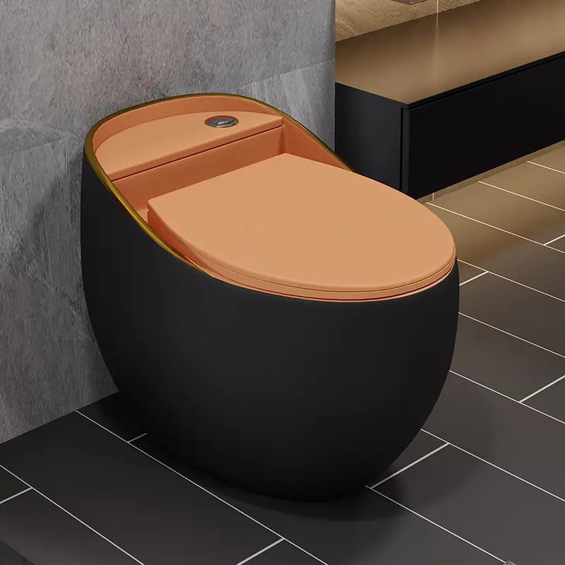 2023 chinese bathroom sanitary ware wc round one piece siphonic ceramic egg shape luxury black orange color toilet bowl