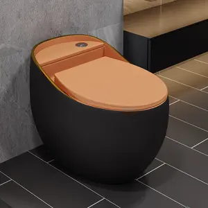 2023 chinese bathroom sanitary ware wc round one piece siphonic ceramic egg shape luxury black orange color toilet bowl