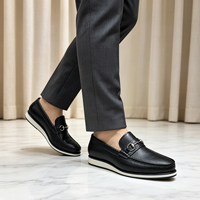 Mocassins hybrides légers pour hommes, semelle épaisse, cuir véritable, décontractés et formels, bout carré, antidérapants, à enfiler, noirs