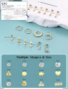 Venta al por mayor: Nuevo set de joyería corporal bohemia de acero inoxidable chapado en oro de 18 quilates para <span class=keywords><strong>piercing</strong></span> de labio, anillos de <span class=keywords><strong>nariz</strong></span> y pendientes de botón Aiqibao - Product Image 2