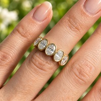 Bague de mariage et d'anniversaire en or jaune massif 9K 10K 14K 18K avec cinq pierres ovales serties de moissanite, certifiée GRA, bijoux personnalisés