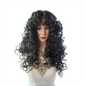 Peluca de Cabello Sintético Rizado Afro Negro al por Mayor con Flequillo, Resistente al Calor, para Cosplay, Fiestas y Uso Diario - Product Image 1