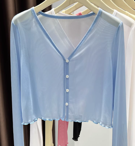 Cárdigan largo de protección solar tejido Spandex de nailon blanco, chal ligero para <span class=keywords><strong>mujer</strong></span>, abrigo de tela fina <span class=keywords><strong>transparente</strong></span> de verano - Product Image 2