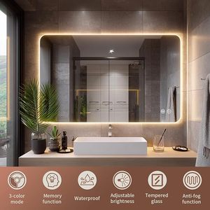 <span class=keywords><strong>Miroir</strong></span> <span class=keywords><strong>LED</strong></span> intelligent moderne, éclairage intégré, direct usine, en verre flottant, grand rectangle sans cadre, <span class=keywords><strong>pour</strong></span> salles de bain, IP44, rétroéclairé par le fabricant - Product Image 3